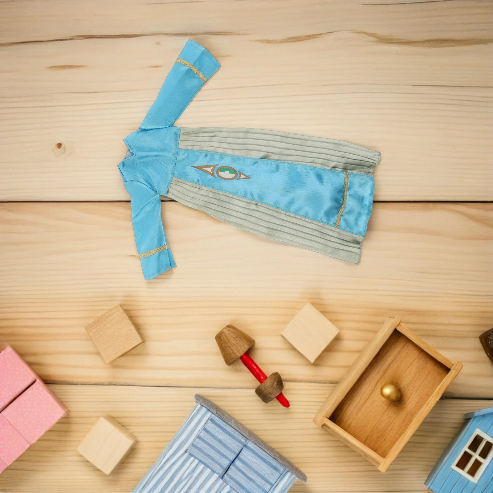 

4Pcs Muslim Thobe Outfit Baby Blue 11 Inch Islamic Dress Clothes Eid Modest Wardrobe Costume Dress Clothing