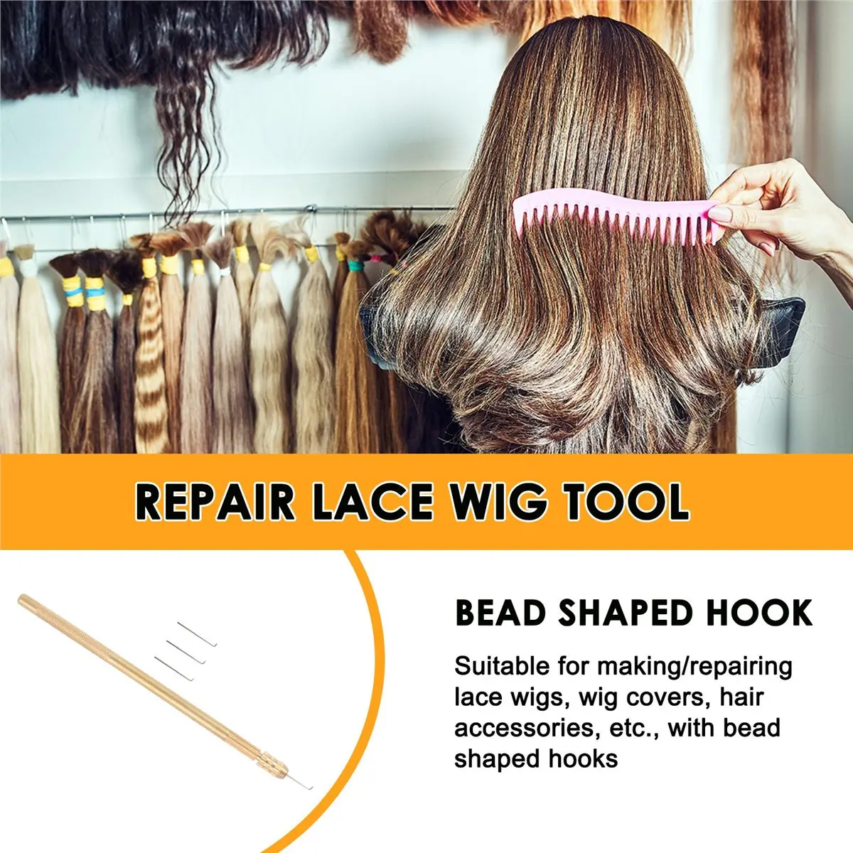 ABQX 4pcs Ventilating Needles +1 Brasss Holder Making/Repair Lace Wigs Toupee Hairpiece Wig Knotting Hook Sets Beaded Hook