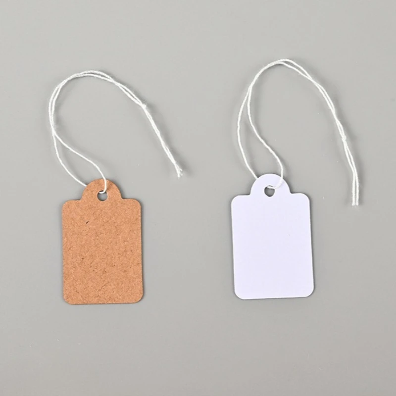 100Pcs Custom Logo Mini Hang Garment Tags with String DIY Apparel Sewing Blank Handwrite Price Number Labels for Small Jewelry
