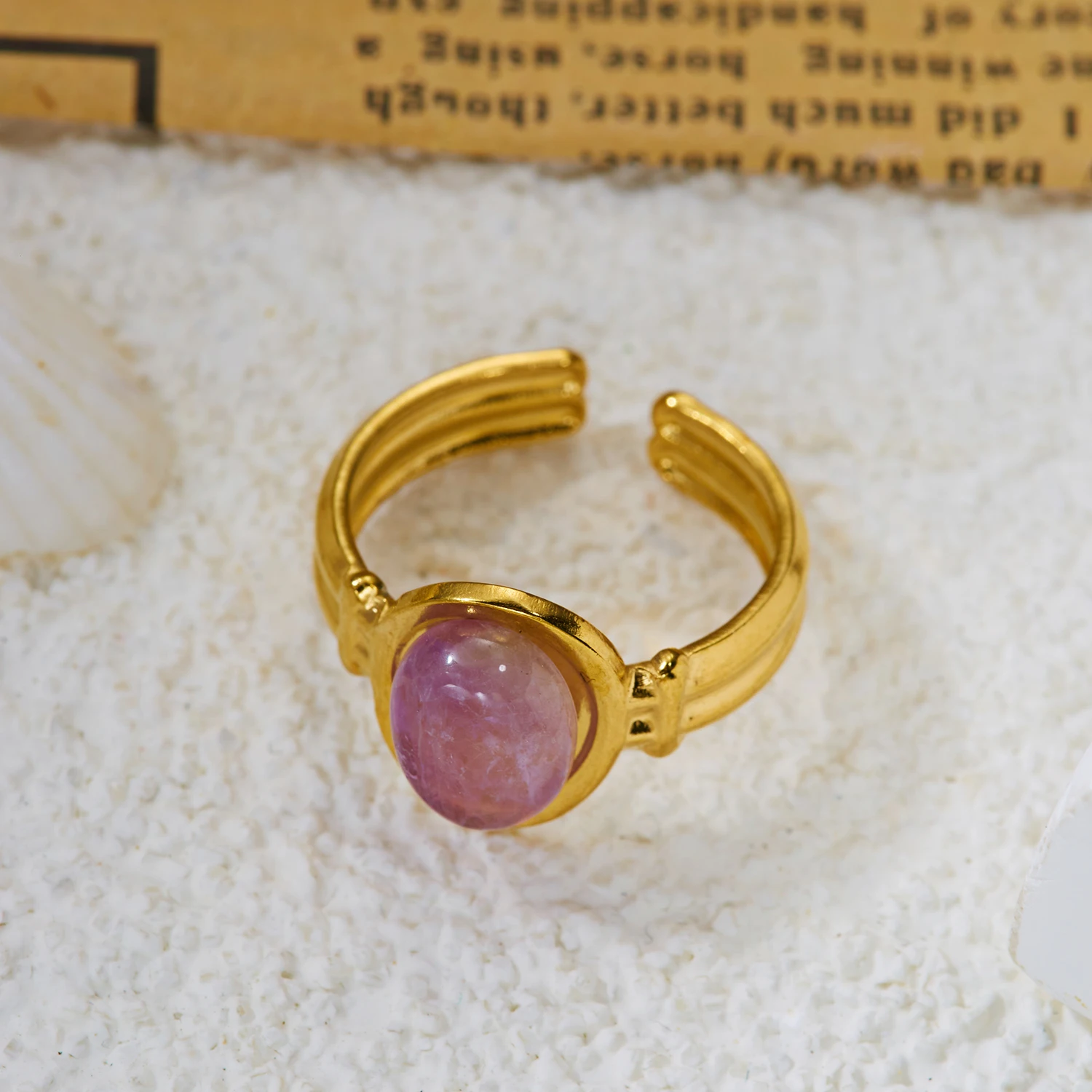 Retro Goldfarbener Unregelmäßiger Metallring für Damen und Herren Edelstahl Natürlicher Tigerauge Offener Ring Ästhetischer Dating-Schmuck – Detail 6
