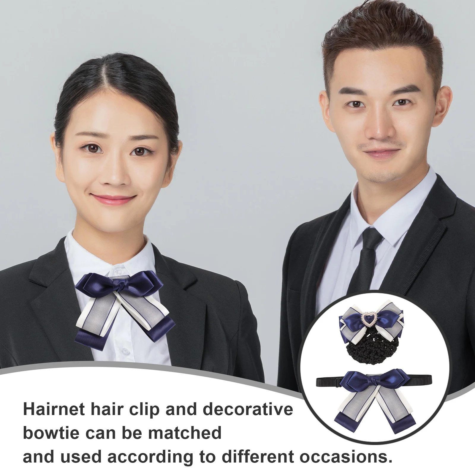 

2pcs Bun Clips Set Hairnet Bowtie Professional Costume Accessories For Women Nurse Hotel Uniform Hair Updo Accessories Ballet