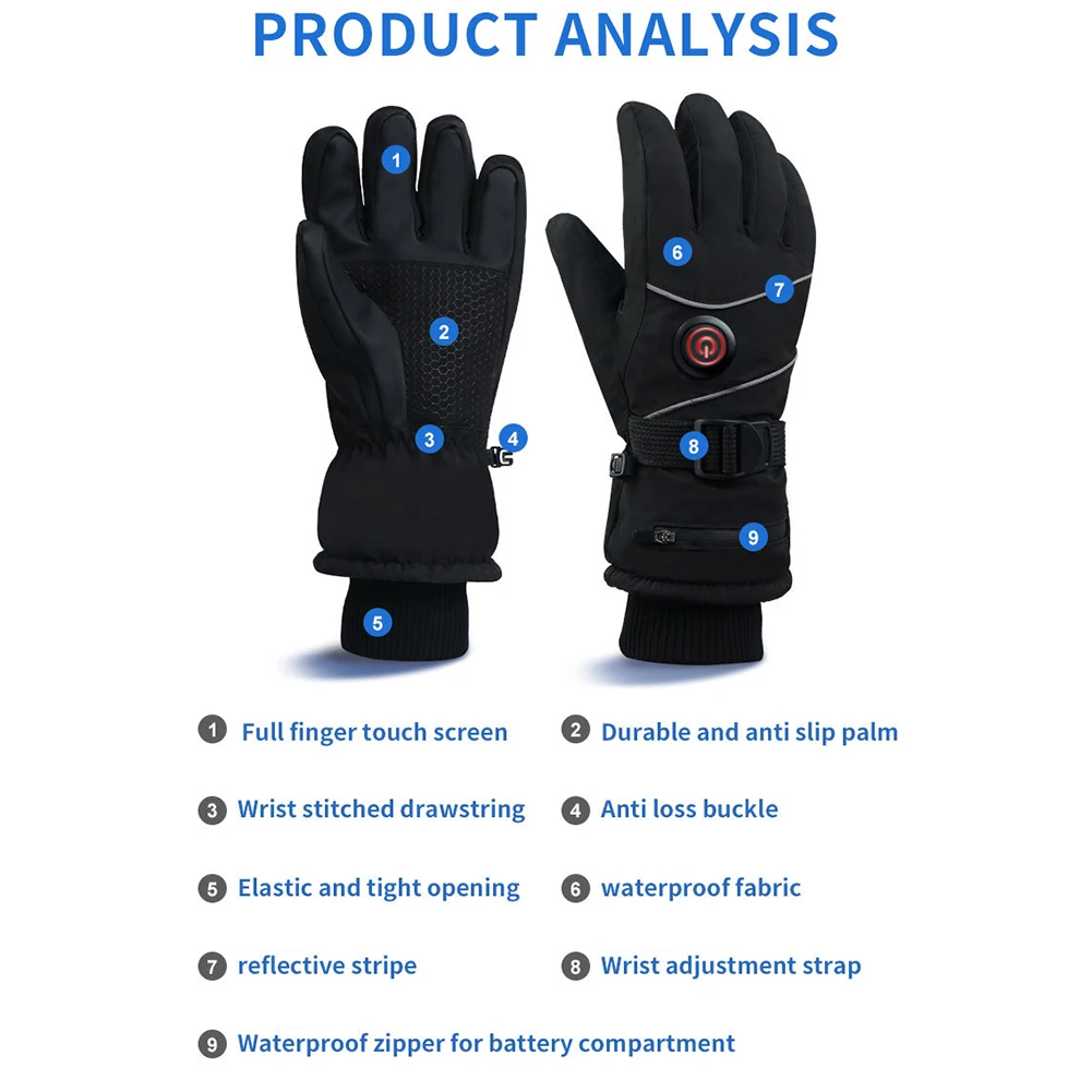 Guantes calefactables eléctricos recargables por USB, guantes térmicos impermeables con pantalla táctil, guantes cálidos para motocicleta, bicicleta y esquí