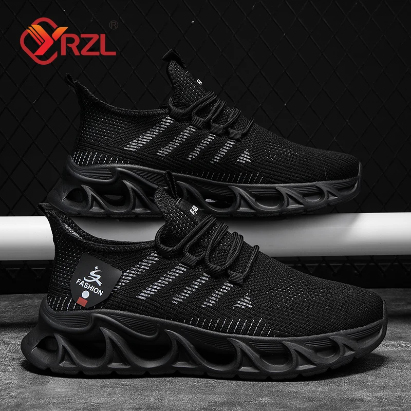 YRZL Mens Sport Shoes Breathable Lightweight Sneakers Outdoor Mesh Black Running Shoes Athletic Jogging Tenis Walking Shoes Man