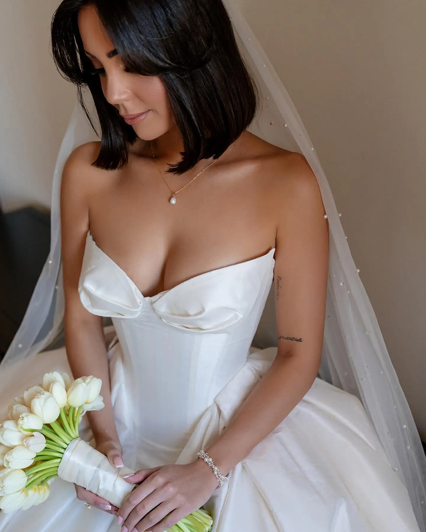 Luxurious V-neck Satin ball Grown Wedding Dresses Custom Made Sweep Train