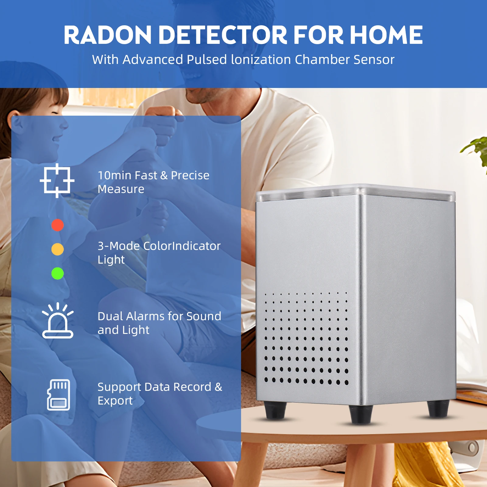 Radon Detector for Home Tuya APP Detects Sound Light Alarms 2.4GHz WiFi Professional Smart Radon Tester Monitor Export Data