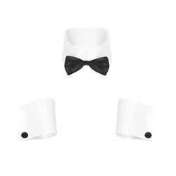 3Pcs Mens Adults Dancer Costume Accessories Waiter Tuxedo Cosplay Outfit Collar Bow Tie Cuffs Set for Halloween Single Parties