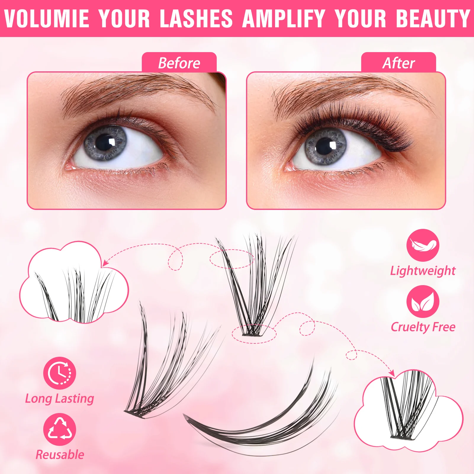 

30D+40D+50D DIY Eyelash Clusters Black Daily Eyelash Clusters for Dating Wedding Daily Use