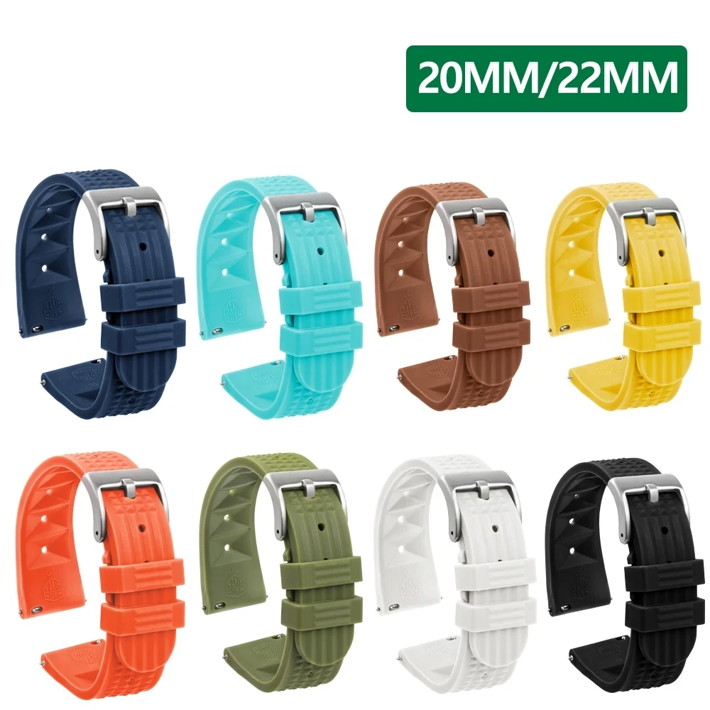 

Watchdives 20mm Rubber Waffle Watch Band 22mm Universal Quick Replacement Rubber Watchband Waterproof Strap Watch Accessories