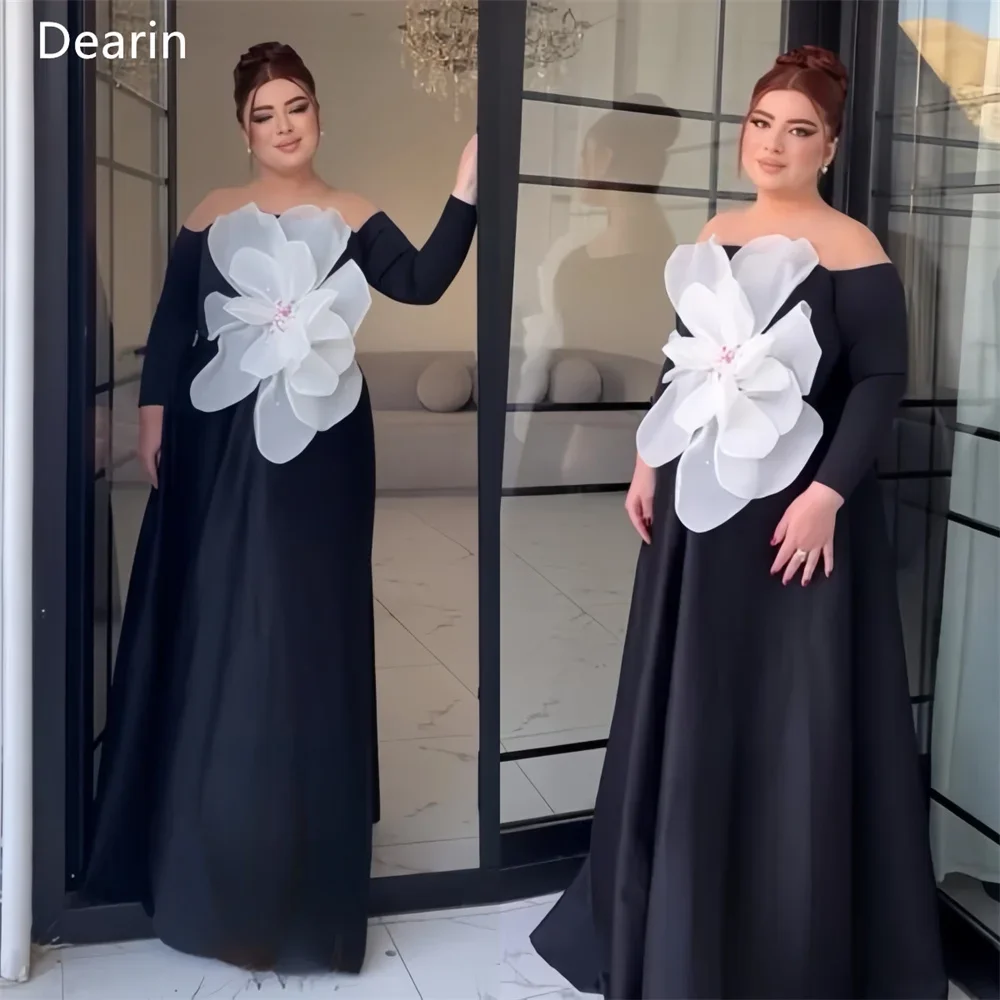 

Customized Formal Dress Dearin Off-the-shoulder A-line Floor Length Skirts Draped Flower Bespoke Occasion Dresses Saudi Arabia E