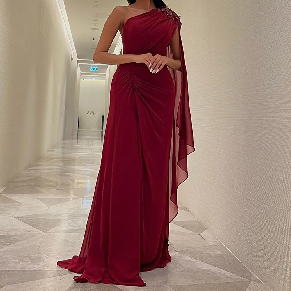 

Customized High Quality Straight Floor Length Strapless Chiffon Sleeveless Pleats Evening Dress Elegant vestidos para mujer