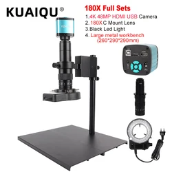 4K 48MP Video Microscope HDMI USB Industrial Microscope Camera 1-130X/150X/180X Zoom C Lens For Soldering Repair Image Collectio