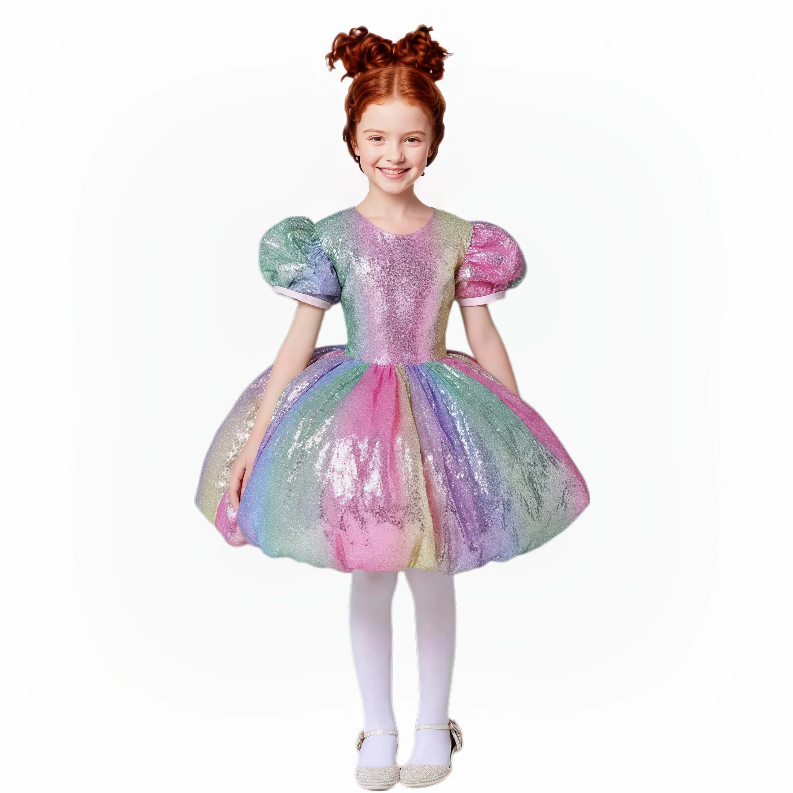 

Костюм для танцев с пайетками для девочек, сценический танцевальный костюм для детей, розовое радужное платье, детская одежда для выступлений