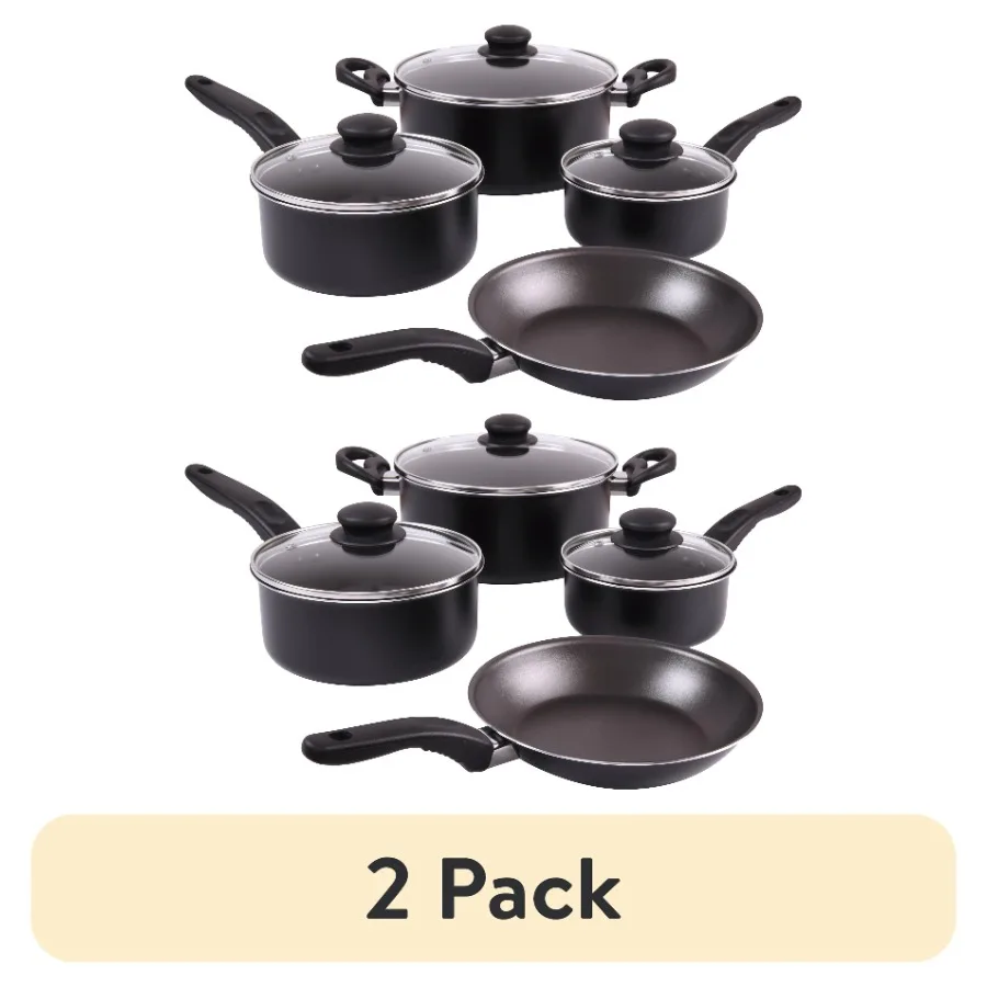 

2 pack 7 Piece Non Stick Aluminium, Pots and Pans Cookware Set, Black