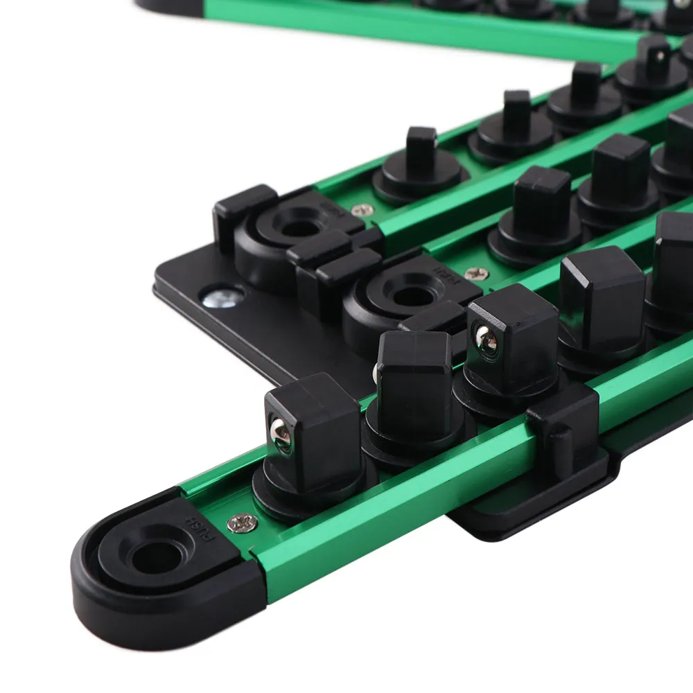 Magnetic Sleeve Storage Rack 1/4 3/8 1/2 Inch 360° Rotating Plug Plate Hanging Storage Strip Green Heavy Duty Socket Rack