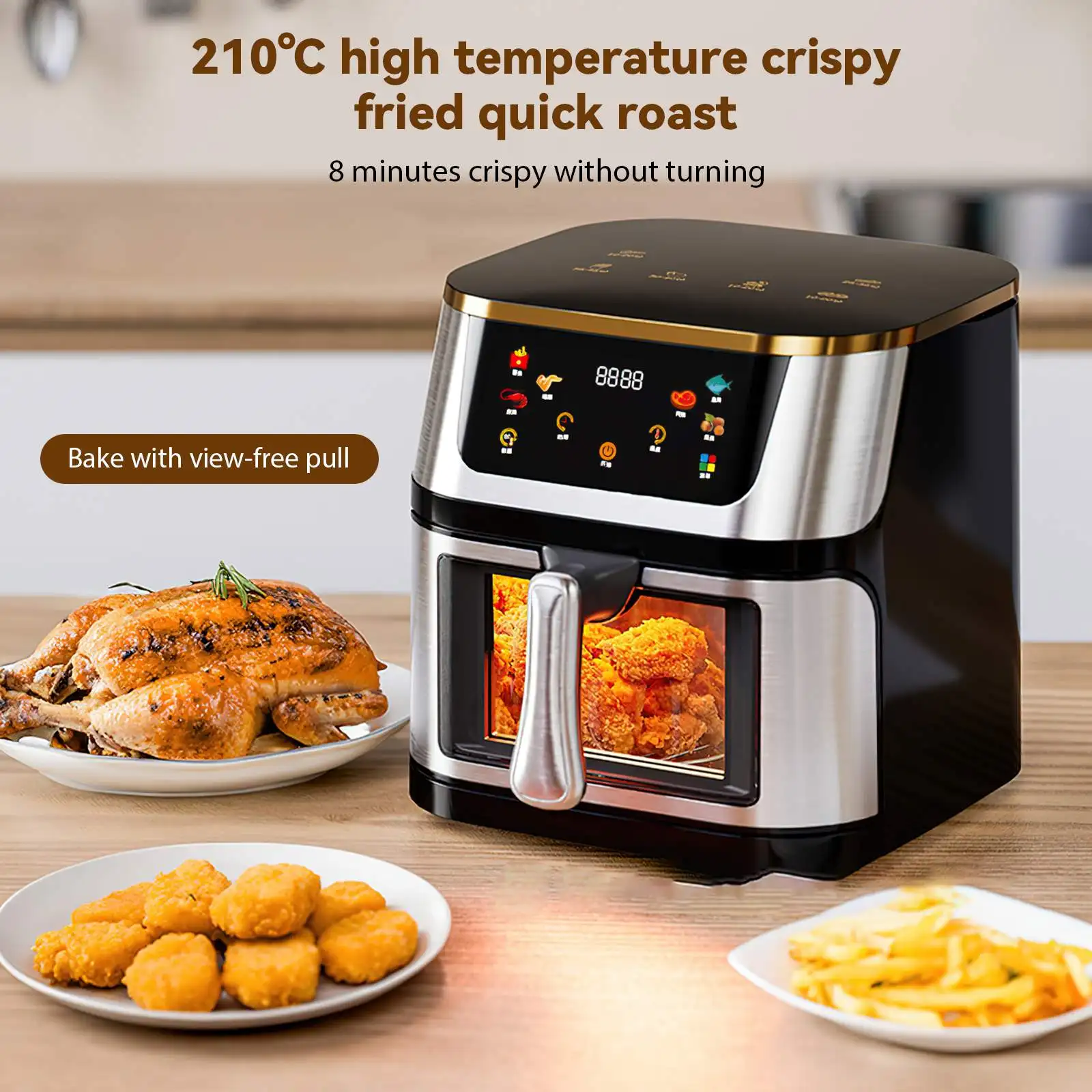 Freidora de Aire de Gran Capacidad de 12L, Horno Tostador con Pantalla Táctil LED, Ventana Visual Grande, Accesorios Incluidos, Alta Circulación de Aire Caliente