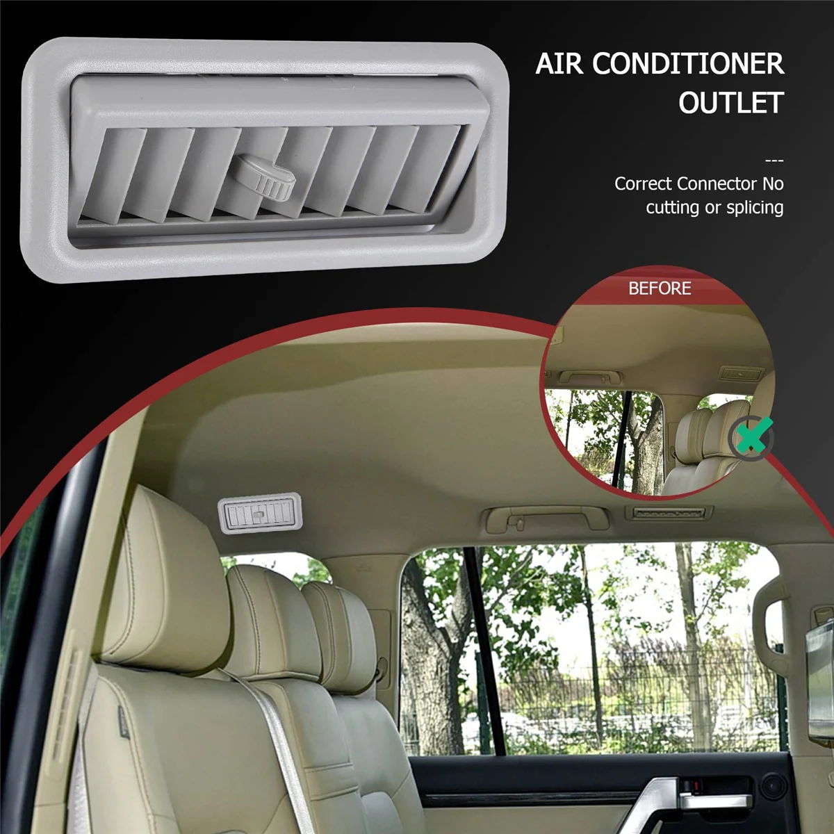 Salida de aire acondicionado para techo Interior de coche, Ventilación de CA para Toyota Land Cruiser Prado LC150 150 2010-2017, color gris