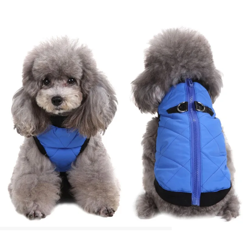 Winter Warm Pet Clothes Dog Jacket Coat With Zipper Warm Dogs Clothes Leisure Jacket Pet Dogs Cat Outdoor Clothing Blue Purple