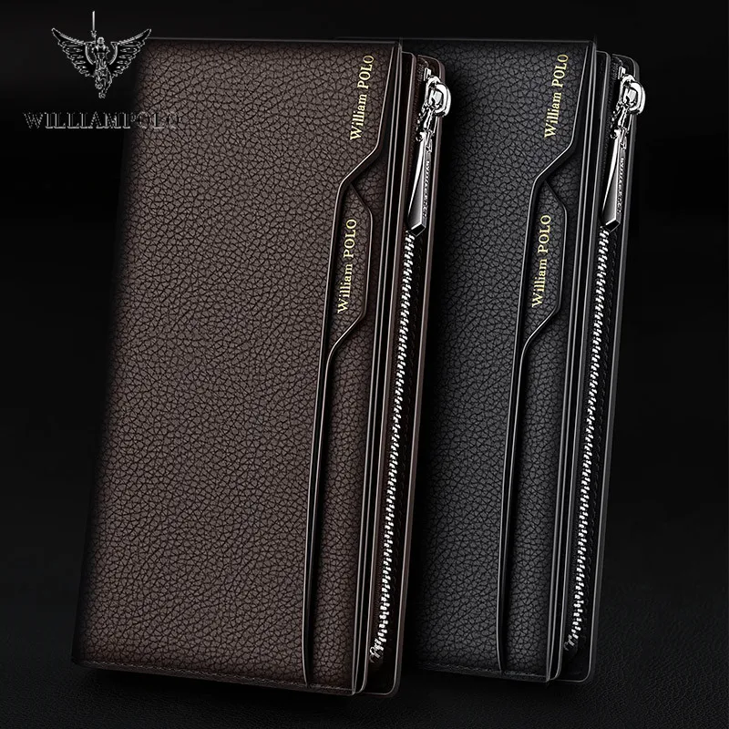 WilliamPOLO Men\'s wallet Genuine Leather Male Wallet Men Credit Card Holders Fashion Mobile Phone Bag Zipper Purse Handbag