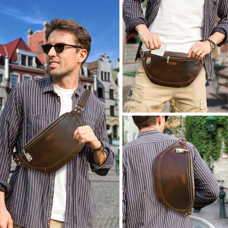 Fashionable British Style Top Layer Cowhide Cow Belt Password Lock Men's Multi Functional Genuine Leather Sports Phone Waist Bag