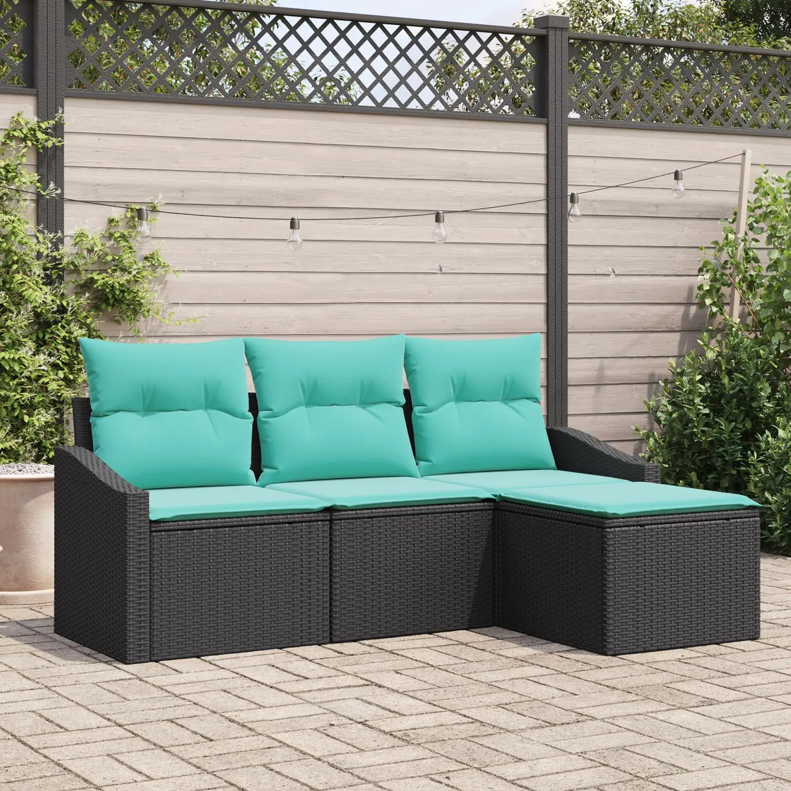 

4 Piece Outdoor Garden Sofa Set with Cushions Black Rattan Wicker Furniture Cozy Patio Seating