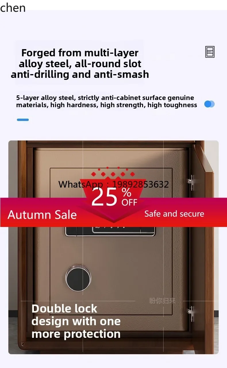 solid wood bedside table, safe with fingerprint password lock, multi-functional storage bedside table living room decoration