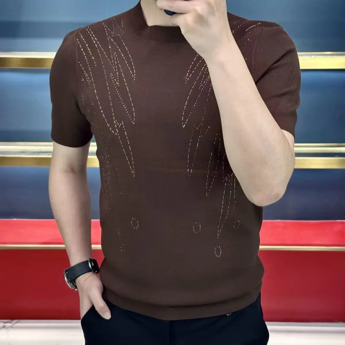 New Summer Men Versatile Half-sleeved Slim Fit T-shirt for Business Round Neck Versatile Pullover - Image 4