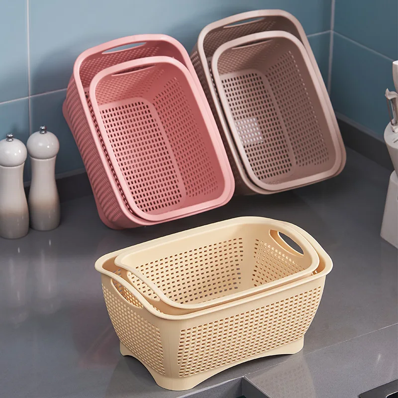

Thiened Plastic Kitchen Drain Basket Rectangular Vegetable Waing Basket Storage Water Drainage Sieve for Kitchen Organiza...