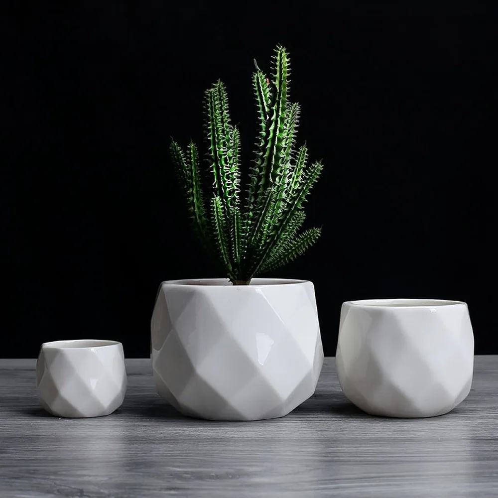 

Creative ceramic succulent flower pot decoration diamond geometric pot simple container green trough small bonsai pot home