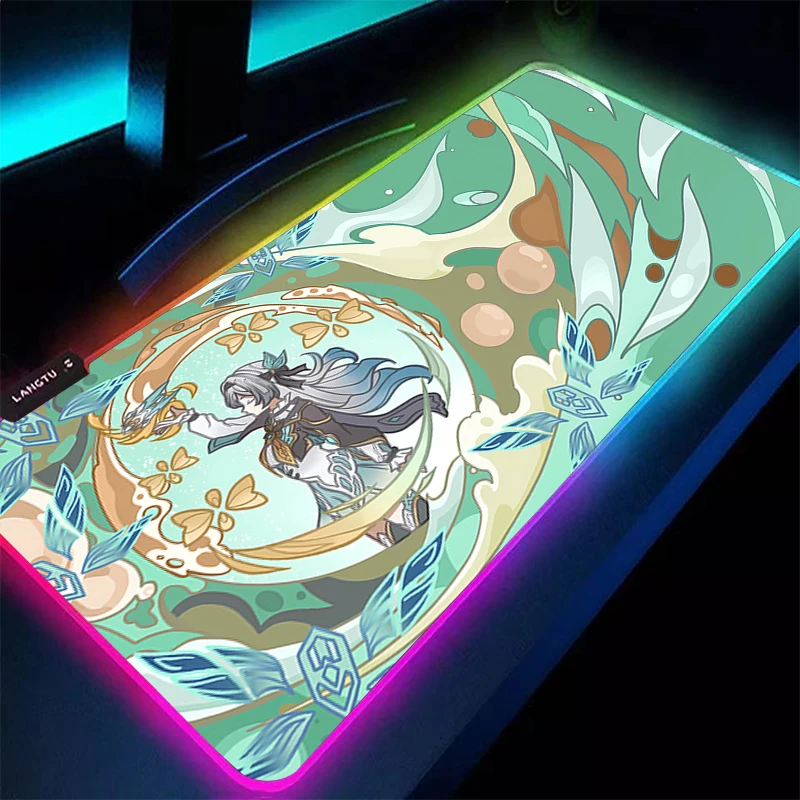 

Mouse Pad Anime Gamer RGB Computer Honkai Star Rail Firefly Mousepad Gaming Accessories Tablet Varmilo Keyboard Pad LED Desk Mat