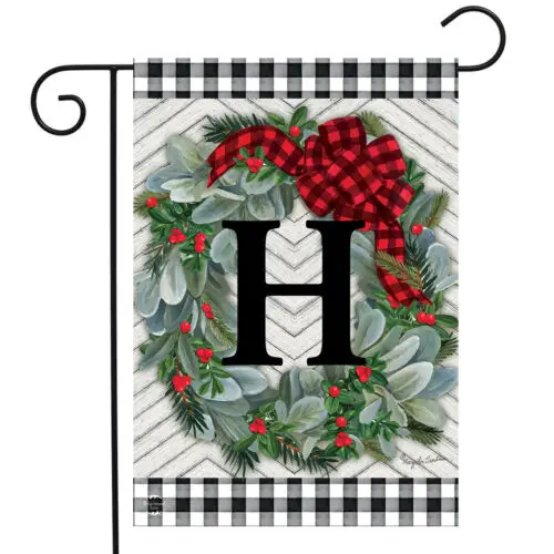 Winter Wreath Monogram Letter H Garden Flag 12.5