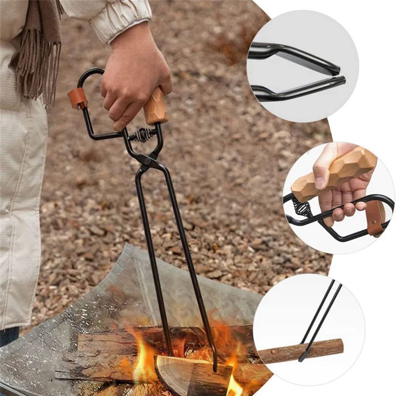 Charcoal Scissors Barbecue Tongs Kitchen Cooking Tool Long Heavy Duty Grilling Tongs for Fireplace Camping Wood Stove