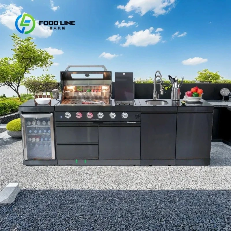 Customized Moisture Proof 304 Stainless Steel Outdoor Kitchen with Outdoor Grill High Quality Modular Cabinet Outdoor Kitchen