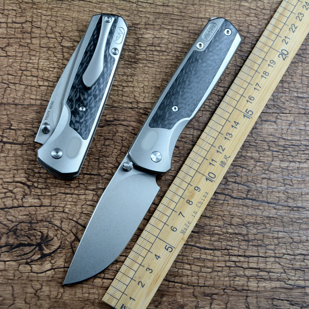 

TWOSUN TS375 Folding Knife M390 Stonewashed Blade Ceramic Ball Bearing Washer CF Titanium Handle Outdoor Camping Hunting