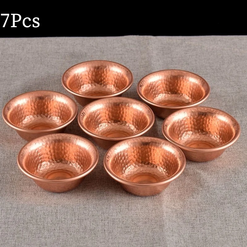 

Buddhist Red Copper Bowl, Tribute Holy Water Cup, Auspicious Engraved Hammer Tibetan Bowl,Home Gift Desktop Decorative , 7Pcs