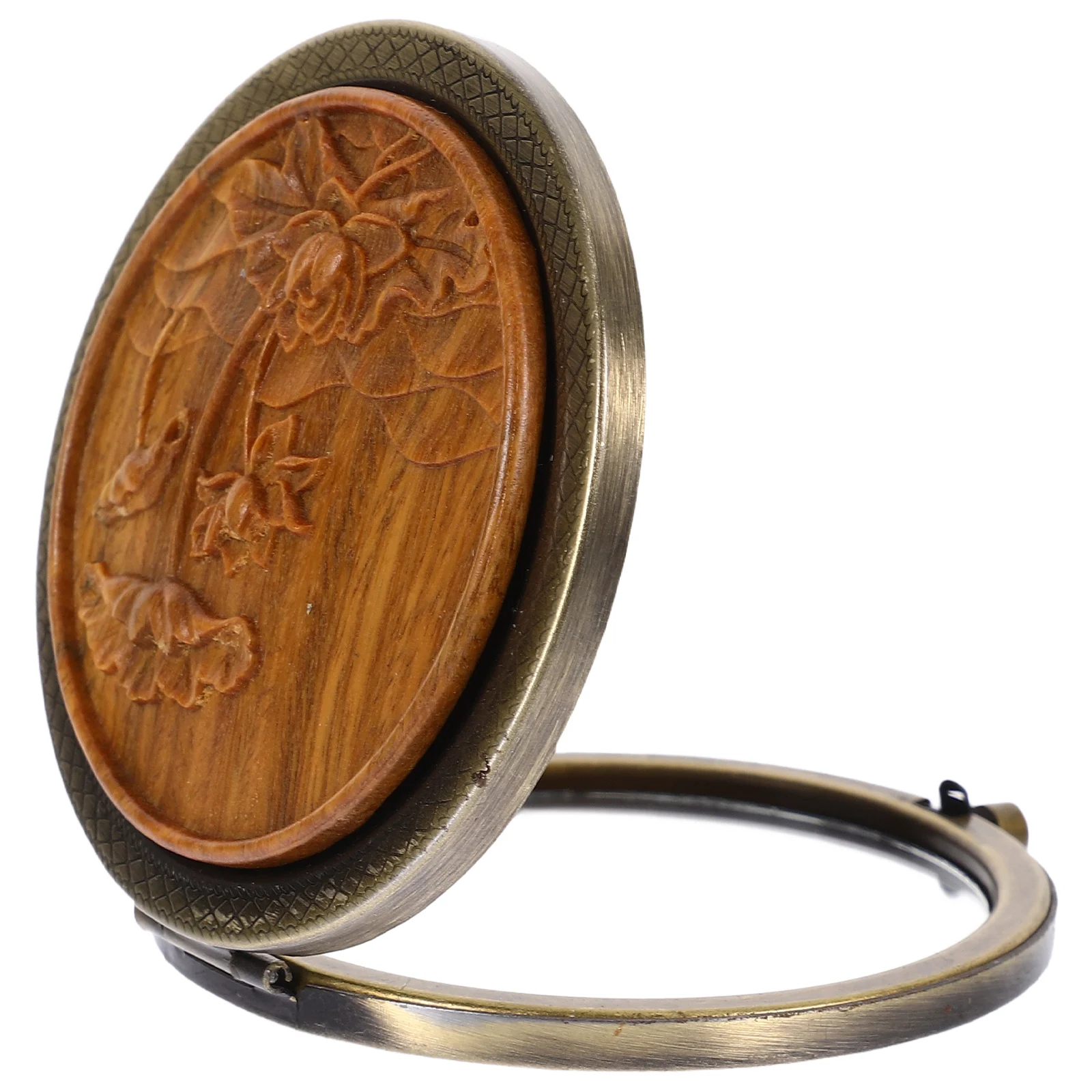 

Lotus Double-sided Mirror Compact Small Travel Round Makeup Mirrors Green Sandalwood Clamshell Portable for Gifts