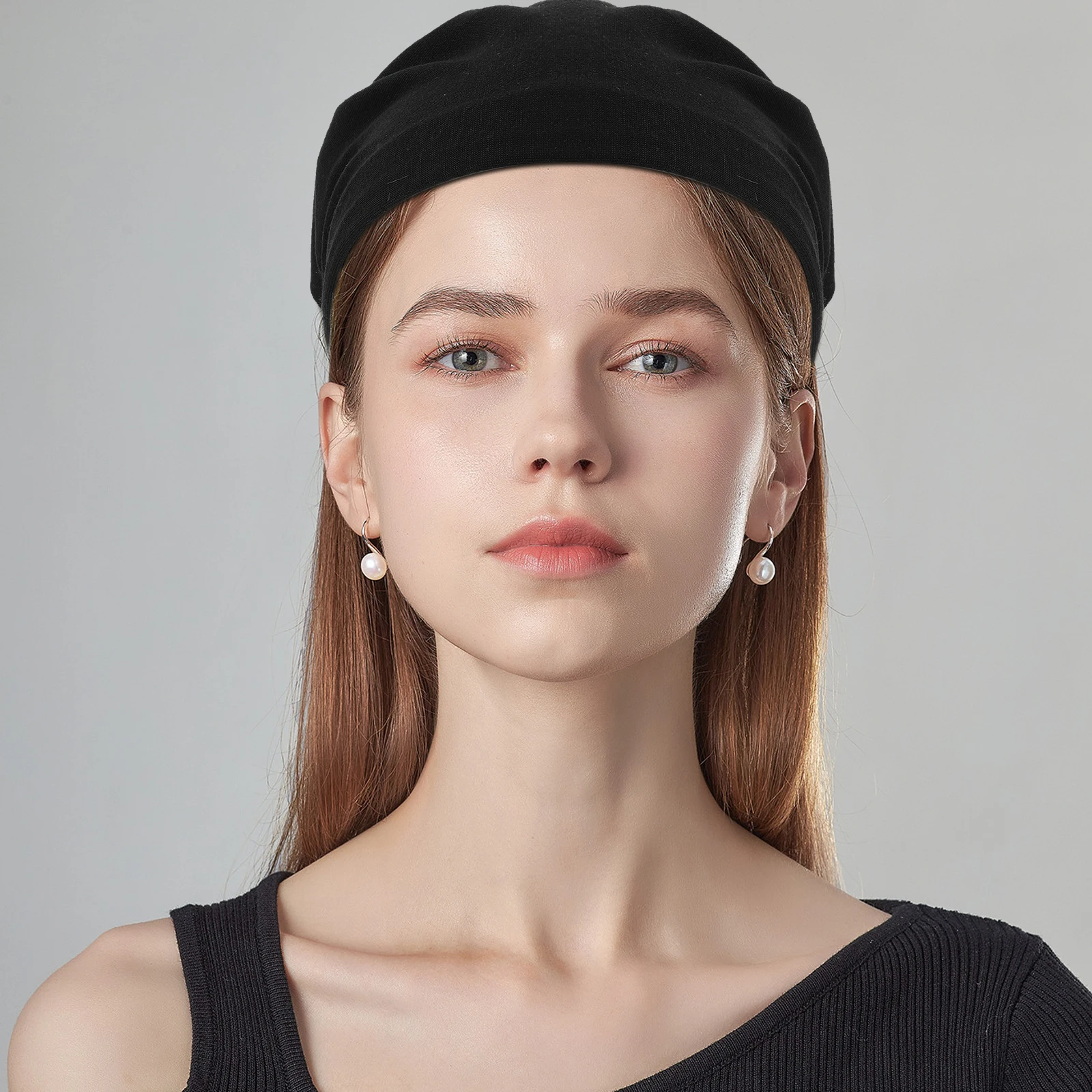 

Triangle Turban Headscarf Black Bandanas Non Slip Elastic Girls Scarfs Headband Solid Color Women Covering Youthful