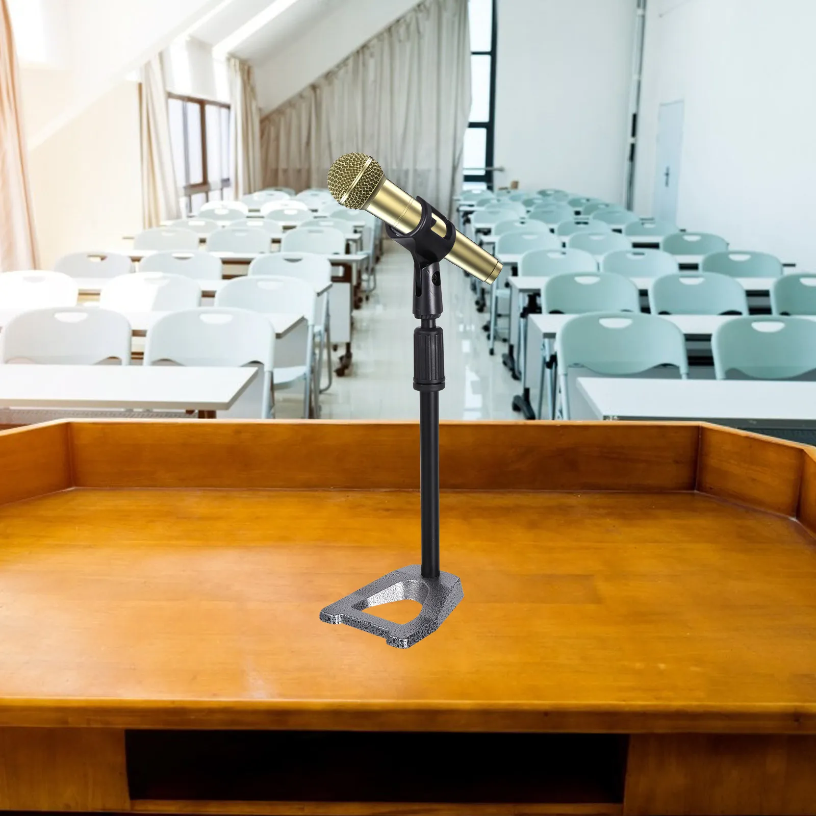 1Set Adjustable Height Desktop Microphone Stand Metal Base 32-50cm Table Mic Holder Stable Support for Studio Broadcast