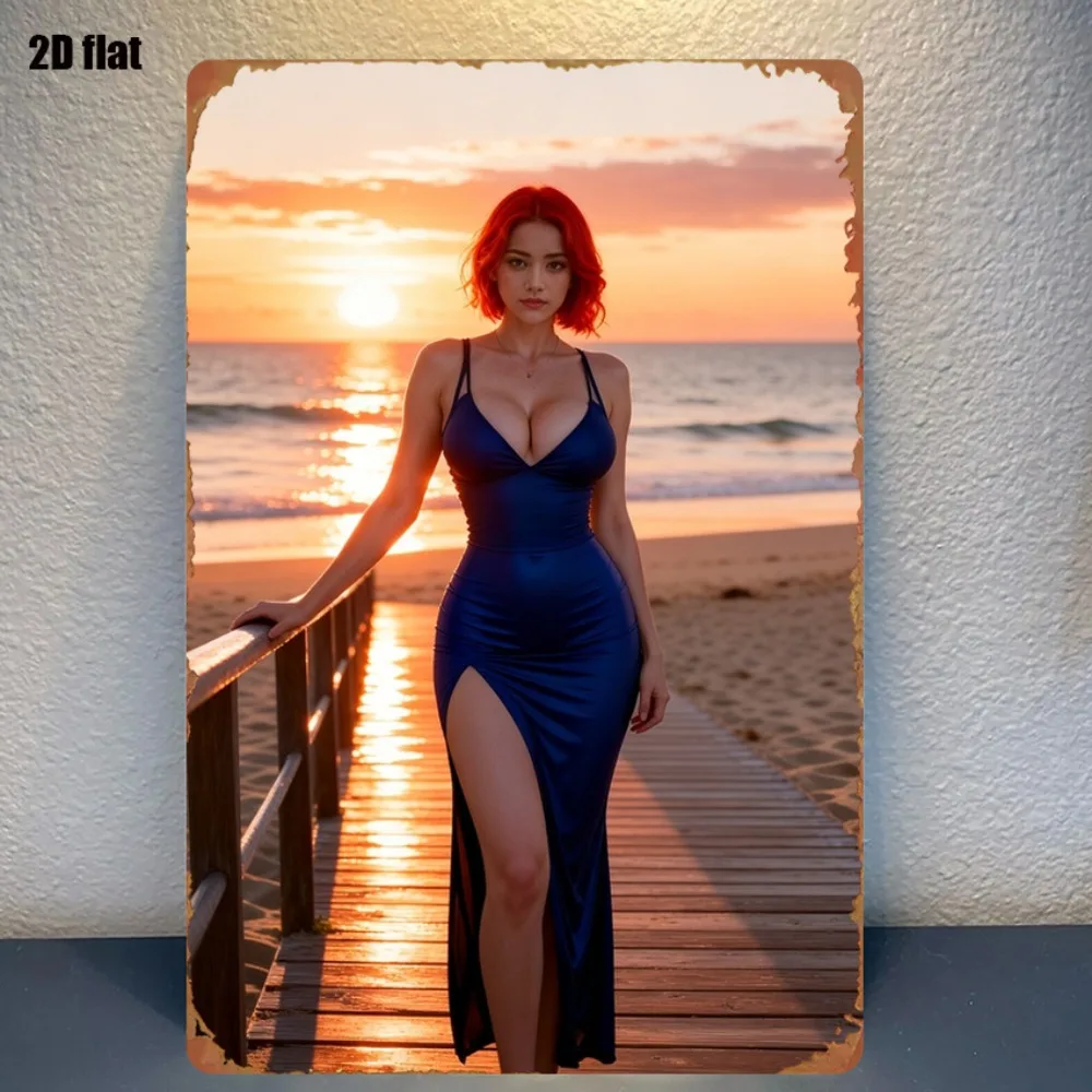 

Металлическая табличка «Красноволосая красавица в синем платье» с изображением пляжной пристани, 8x12 дюймов, настенный декор для дома, гаража, бара