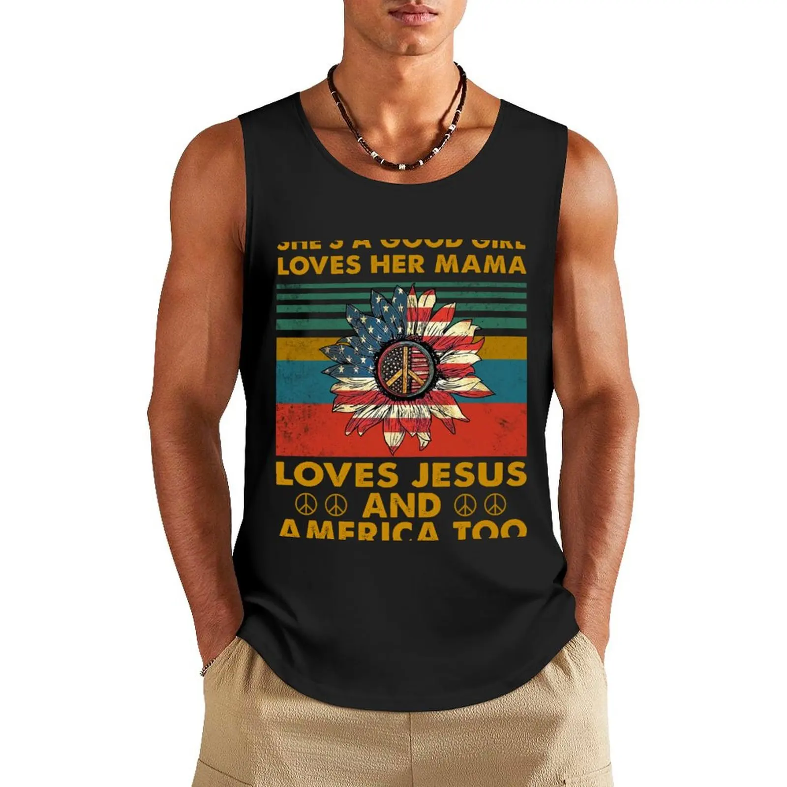 

Vintage hippie She is a good girld lovers her mama loves jesus and america too Tank Top Men's cotton t-shirt Gym wear