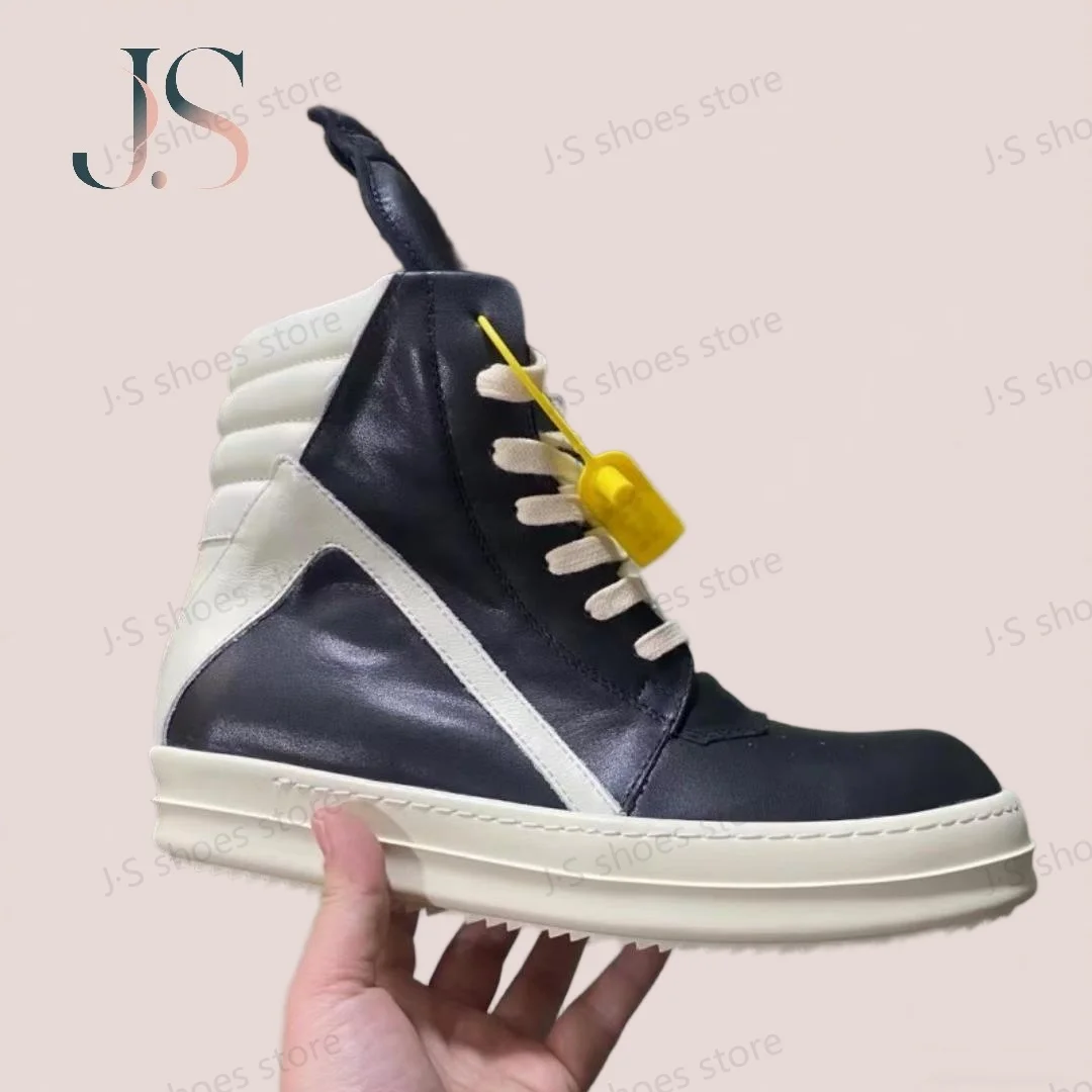 

Brand R-o Men Casual Shoe Women Sneaker Black Leather High Top Shoes Lace up Geobasket Zipper Ankle Boot Sneakers Flat Boots