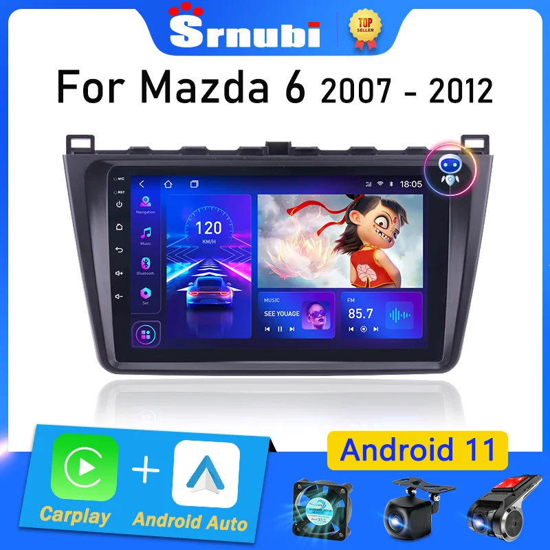 Srnubi Android 11 Car Radio For Mazda 6 Ⅱ GH 2007 2008 2009 2010 2011 2012 Multimedia Player 2 din Carplay Stereo GPS DVD