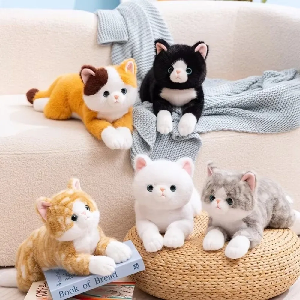 Cute Soft Fluffy Simulation Cat Plush Toy Cuddly Cat Realistic Kitten Model Doll Lying Posture Stuffed Kitten Doll Room Decor