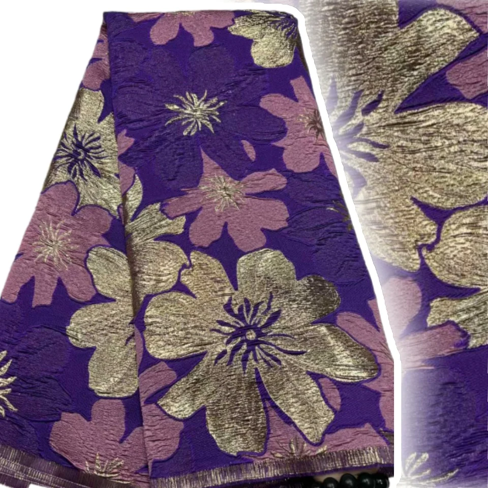 

2025 Latest French Jacquard Lace Fabric Brocade African Fabric Lace Gild Embroidery Nigerian Lace Fabric For Wedding Dress A1577