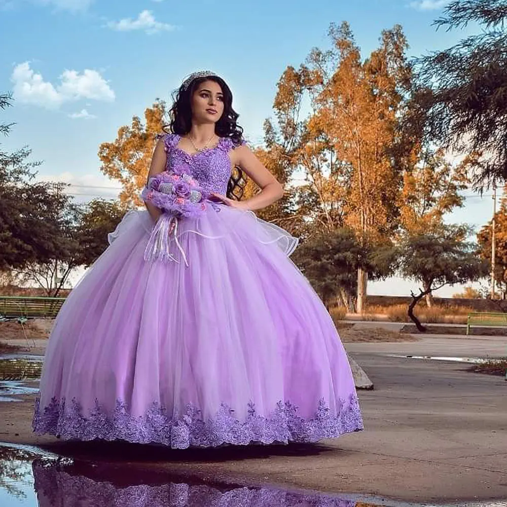 Vestido De tul lavanda para quinceañera, traje 3D Floral, púrpura, para baile De 15 Años, dulce 16, fiesta De cumpleaños, hecho a medida, 2024