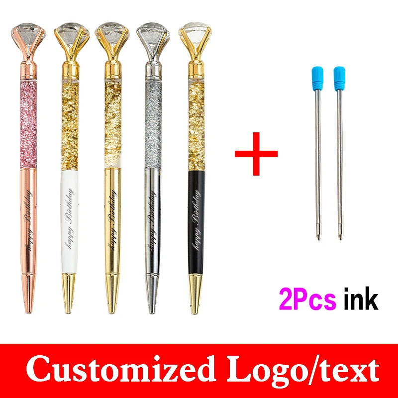 

1+2 Pcs/set Gold Chalk Get 2 Ink Diamond Ballpoint Pen Metal Advertising Gift Pen Student Prize Custom Logo Stationery Wholesale