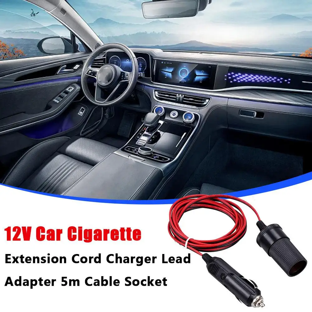 12V 5M Car Cigarette Lighter Extension Cable With LED Adapter Lighter Extension Plug Indicator Cable Waterproof Cigarette F X7P5