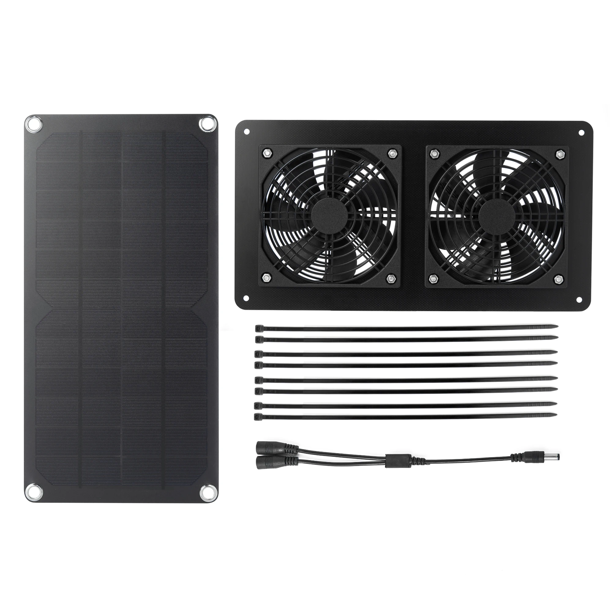 10W Solarpanel Dual-Lüfter-Set 12V mit zwei 12cm Lüftern für Gewächshaus, Wohnmobil, Camping, Belüftung, Kühlung DC5521 Outdoor