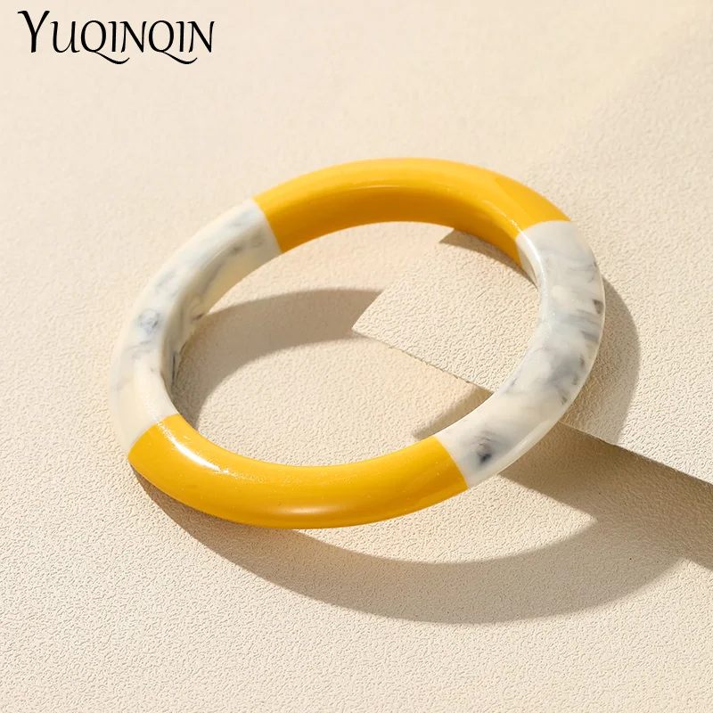 Trendy Vintage Colorful Resin Bangles For Women Geometric Round Bangles Bracelet Charm Retro Simple Elegant Hand Fashion Jewelry