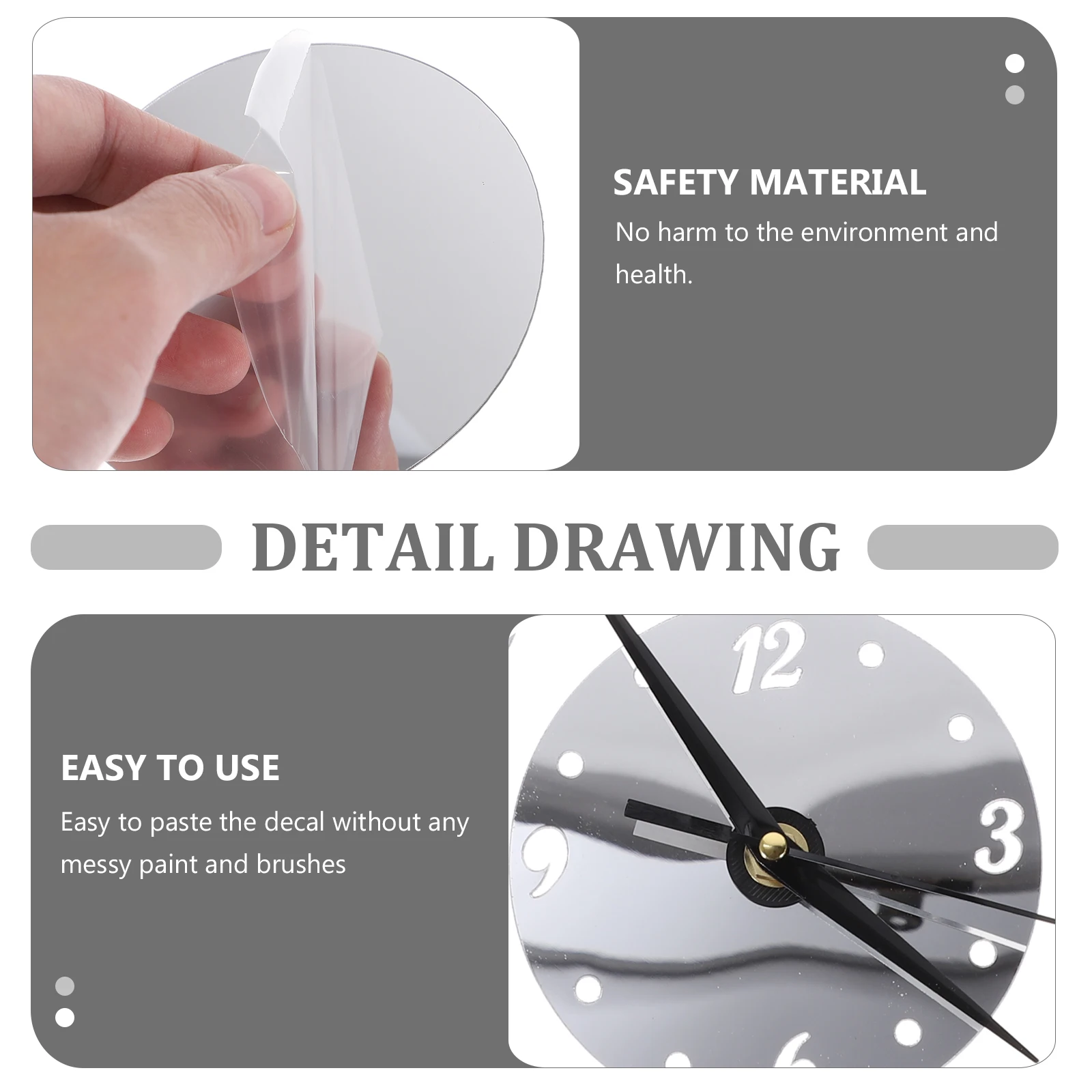 

Wall Clock Diy Dining Room Frameless It Can Move Living Decor Modern Clocks for Mirror Stickers Silver Kids
