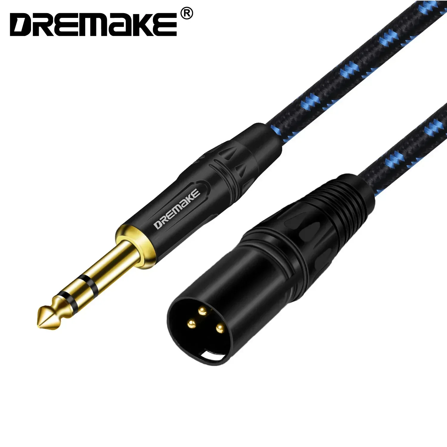 DREMAKE XLR 3 Pin męski na kwartał Cal 6.35mm/6.5mm TRS męski zbalansowany przewód połączeniowy na bęben elektryczny, mikser saksofonowy